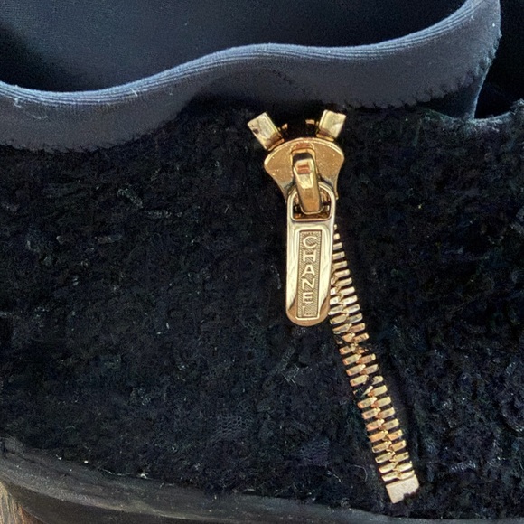 CHANEL Textured Black Ankle Boots with Gold Accents - Picture 6 of 11